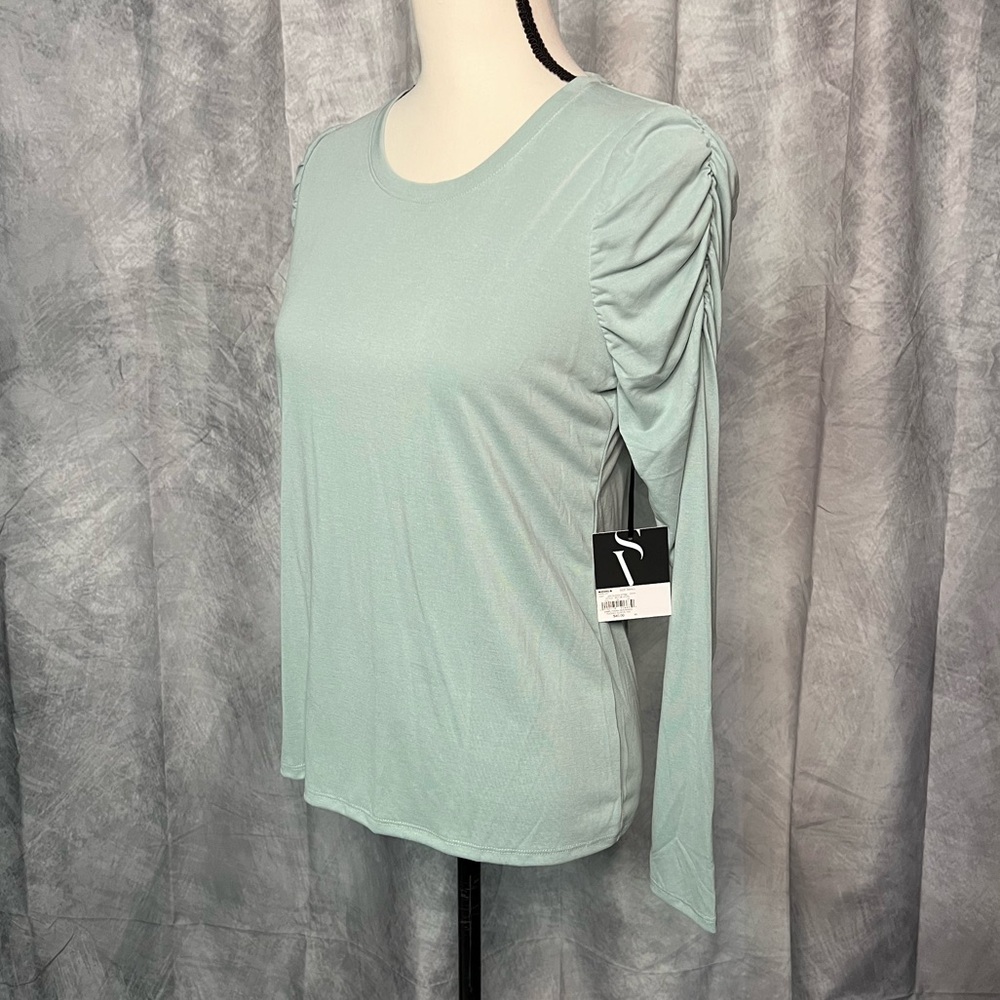 NWT Simply Vera Vera Wang Ruched Sleeve Tee in Ocean Stream. - size Small - Picture 2 of 10